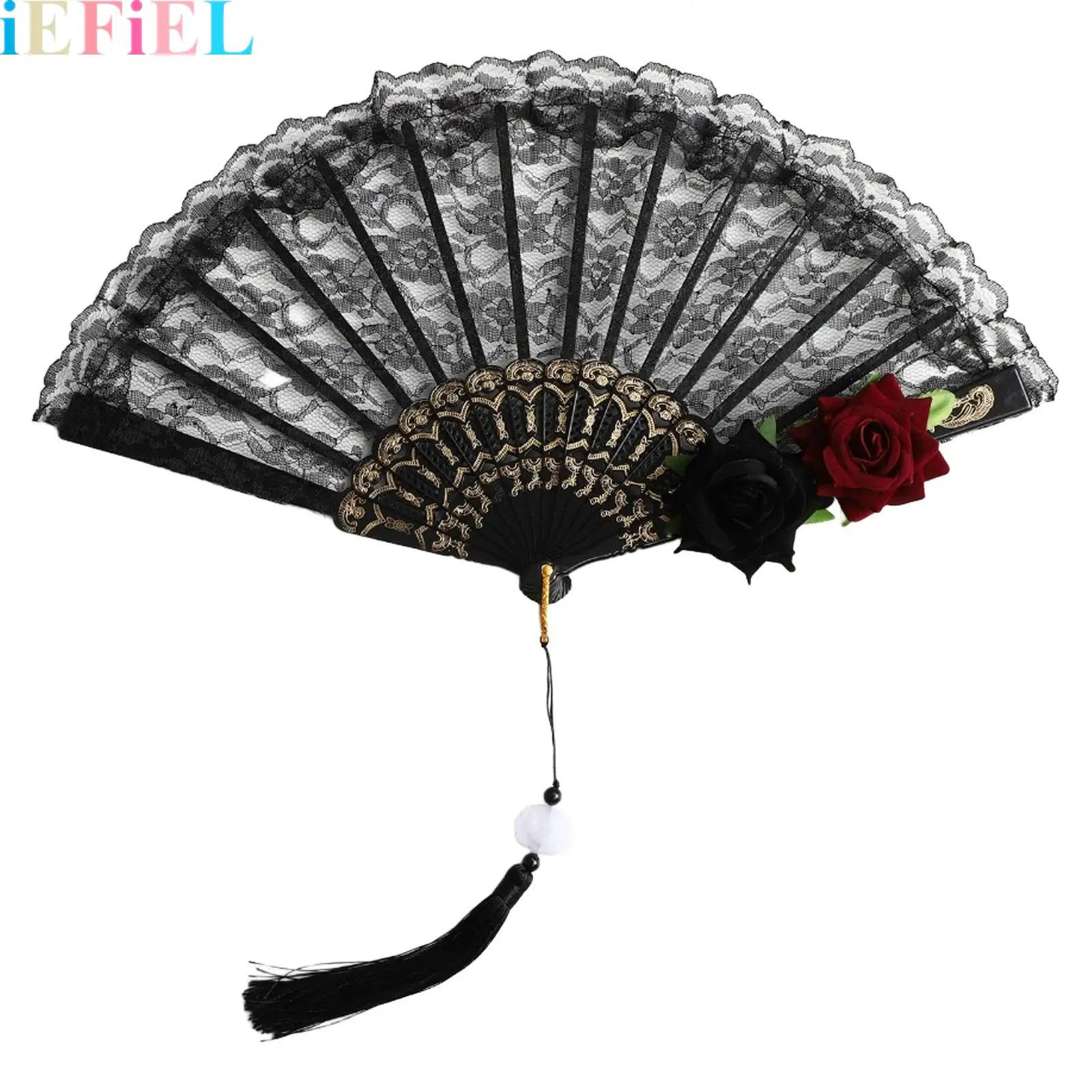 Lace Hand Fan Rose Handheld Vintage Retro Flower Folding Fan for Women Lace Dancing Gift European Style for Cosplay Photo Props