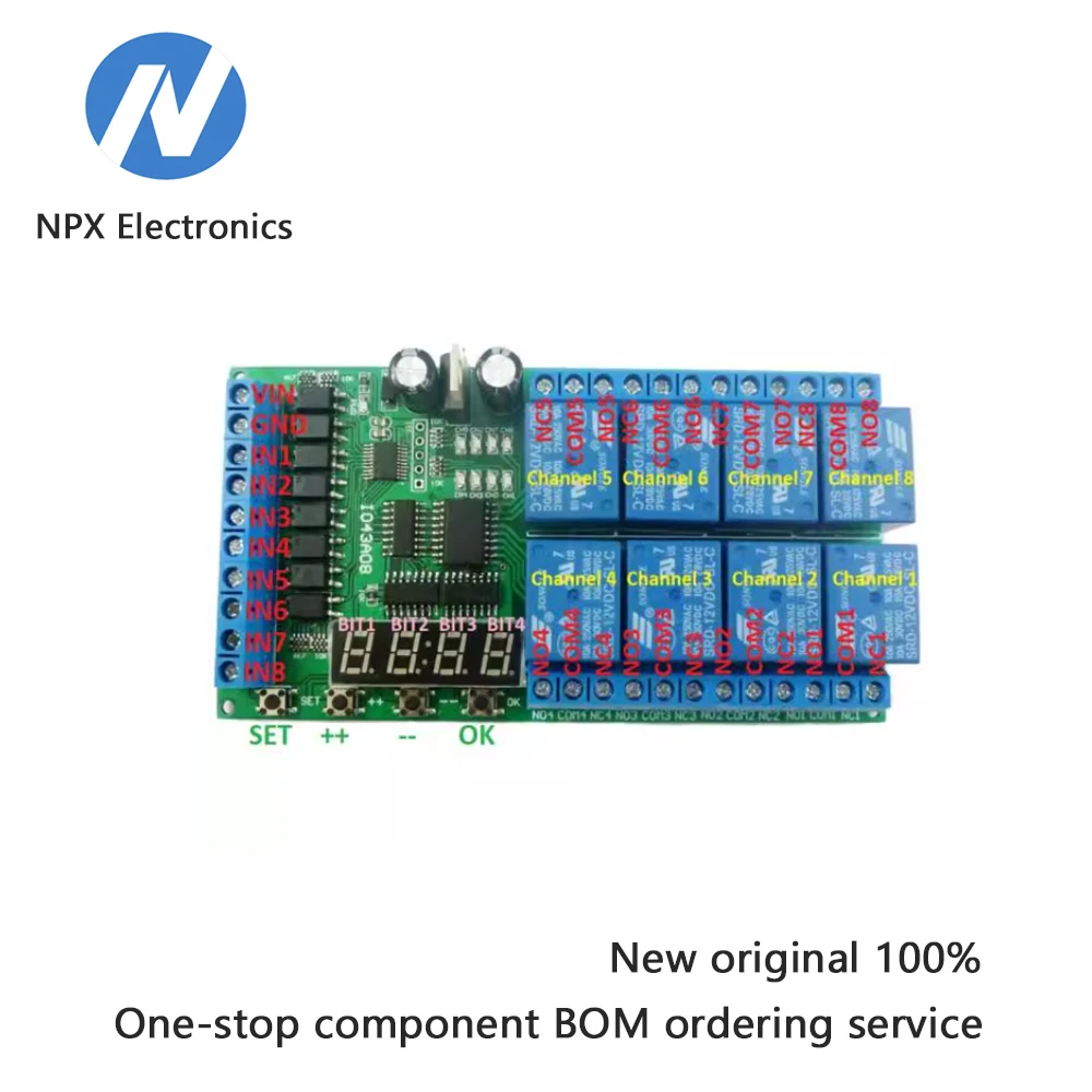 

12 В 8-канальная цифровая трубка, многофункциональная светодиодная задержка, реле времени, силовой секвенсор, двигатель