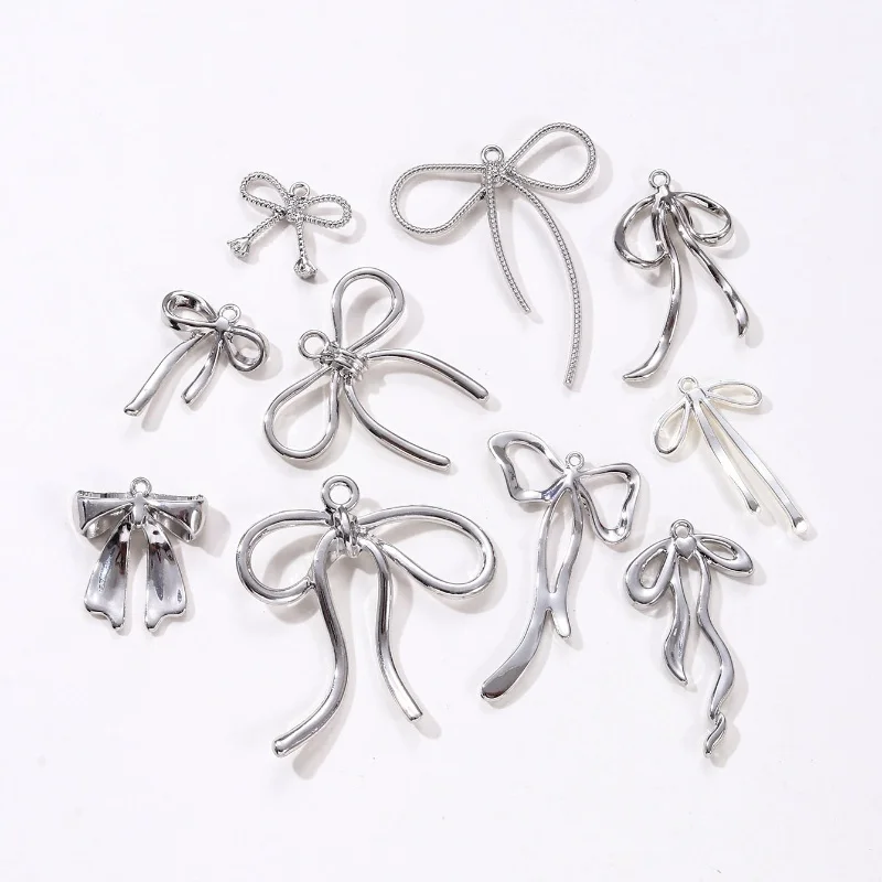 5pcs Silver Color Bow Zinc Alloy Pendant For DIY Handmade Neck Bracelet Jewelry Making