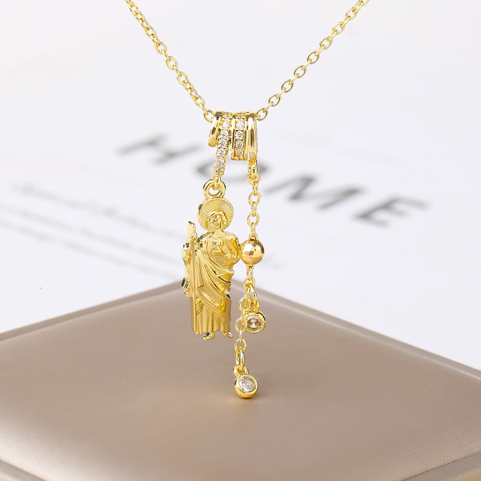 Classic Enamel Art St. Jude Zircon Pendant Necklace for Men Women Religious Faith San Judas Tadeo Jewelry Gift Daily Wear