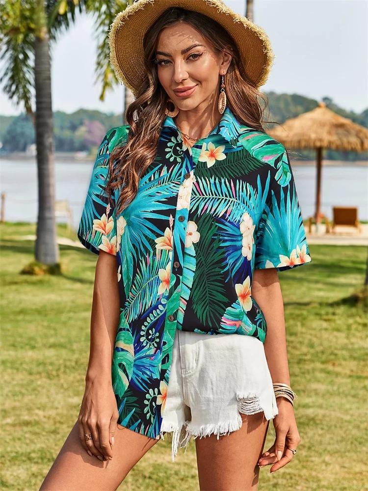 قمصان نسائية على الموضة لعام 2025 بالحبر والمطبوعات بالزهور، أزياء كاجوال للشارع، مناسبة لقضاء عطلة الصيف على الشاطئ