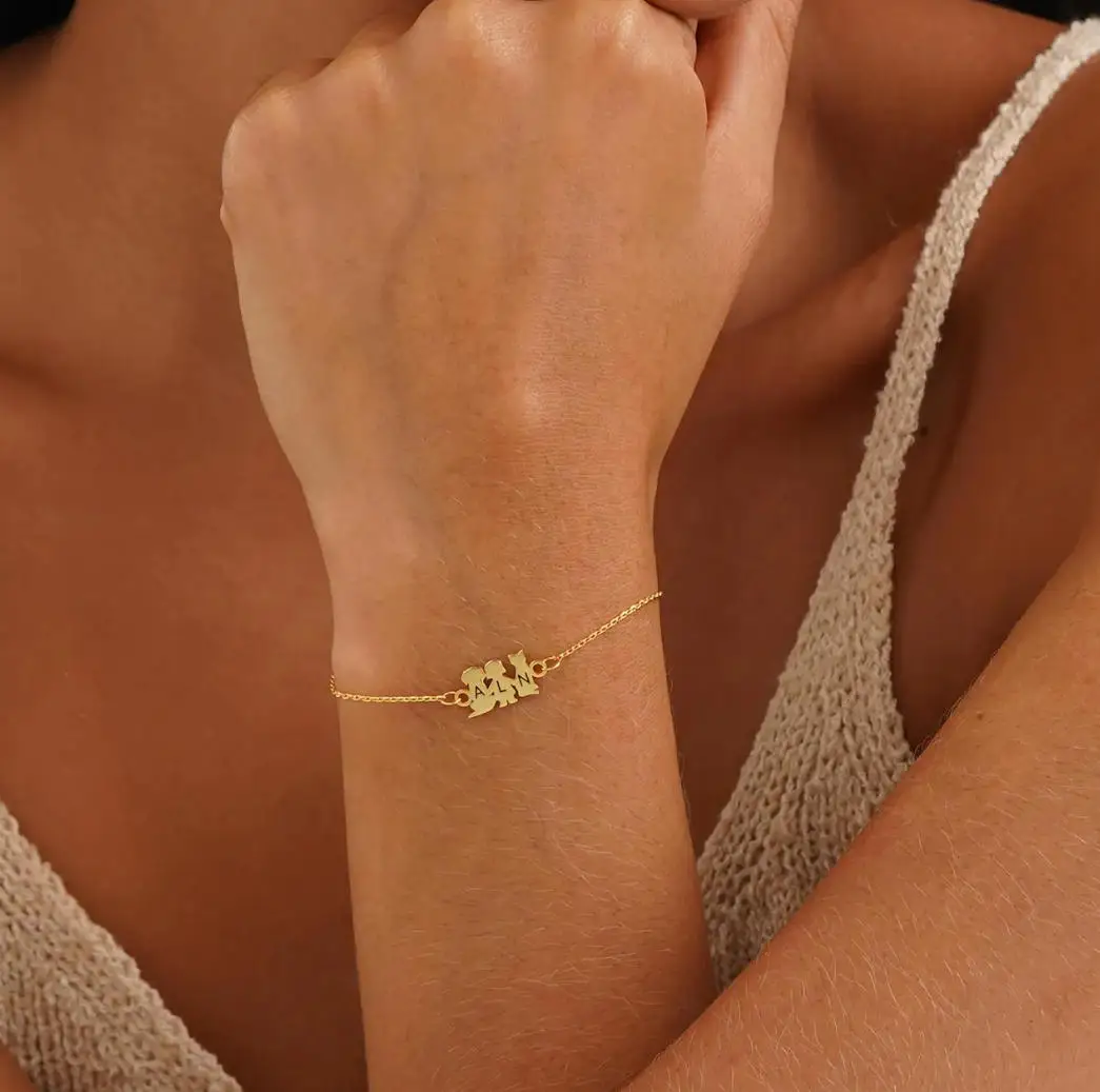 

Personalized stainless steel customized first letter bracelet with carved pet and owner names as a gift for girlfriend