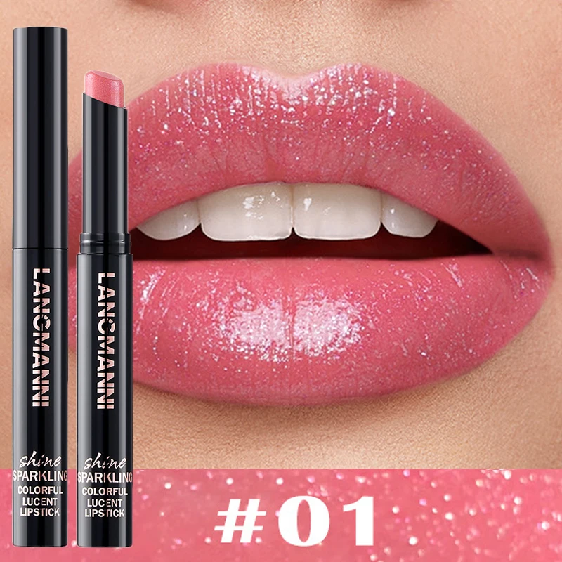 10 Color Glitter Pearlescent Lipstick Waterproof Lasting Diamond Lipstick Shiny Lip Gloss Non-stick Cup Red Sexy Lip Tint Makeup