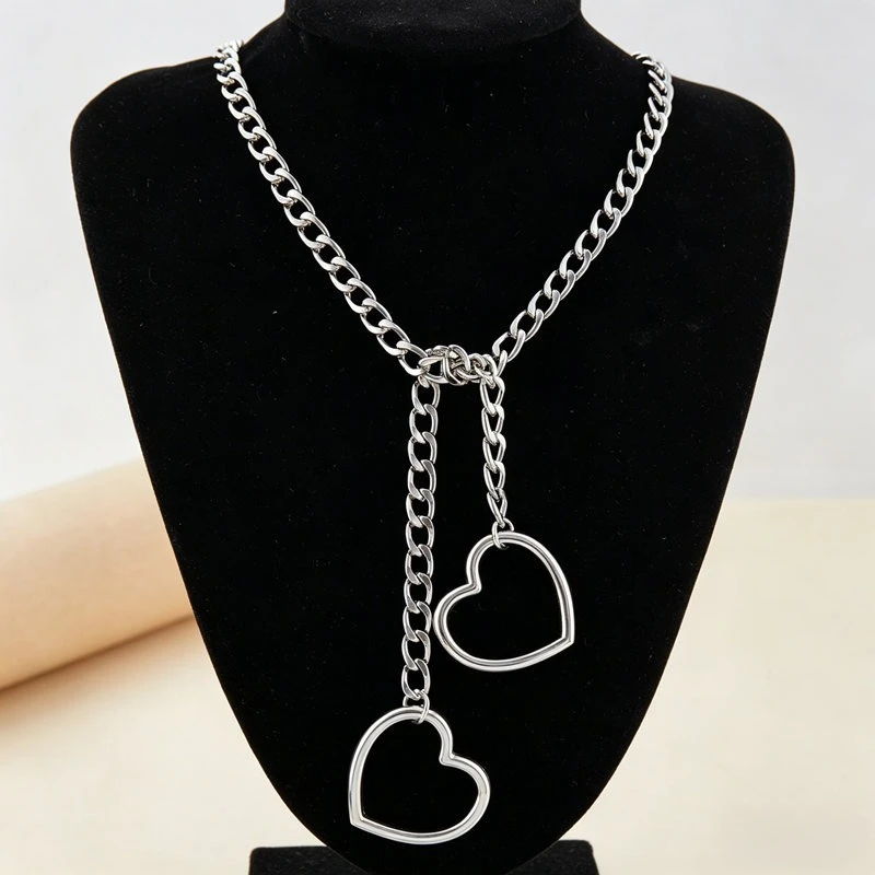 Hiphop Y2K Heart Slip Chain Necklace for Women Punk Rock Love Chain Choker Necklace Couples Party Jewelry Gift Accessories