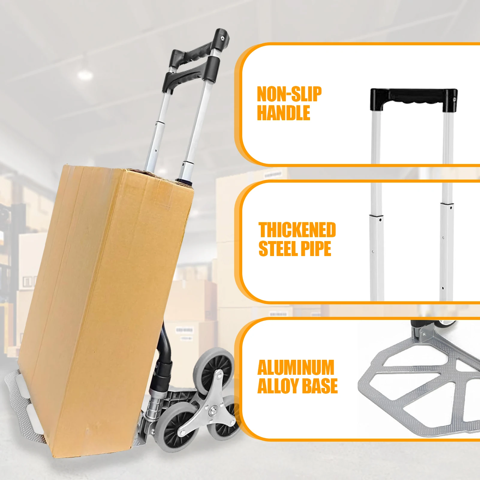 Klappbarer Treppensteiger-Handwagen, Tragbarer Transportwagen mit Rädern für Lager- und Arbeitsplatztransport – Detail 2
