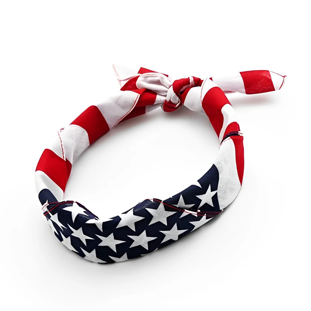 Unisex American Flag Stripes Breathable Star Printed Headband Cotton Lightweight Square Hip-Hop Wristband Hair Wrap