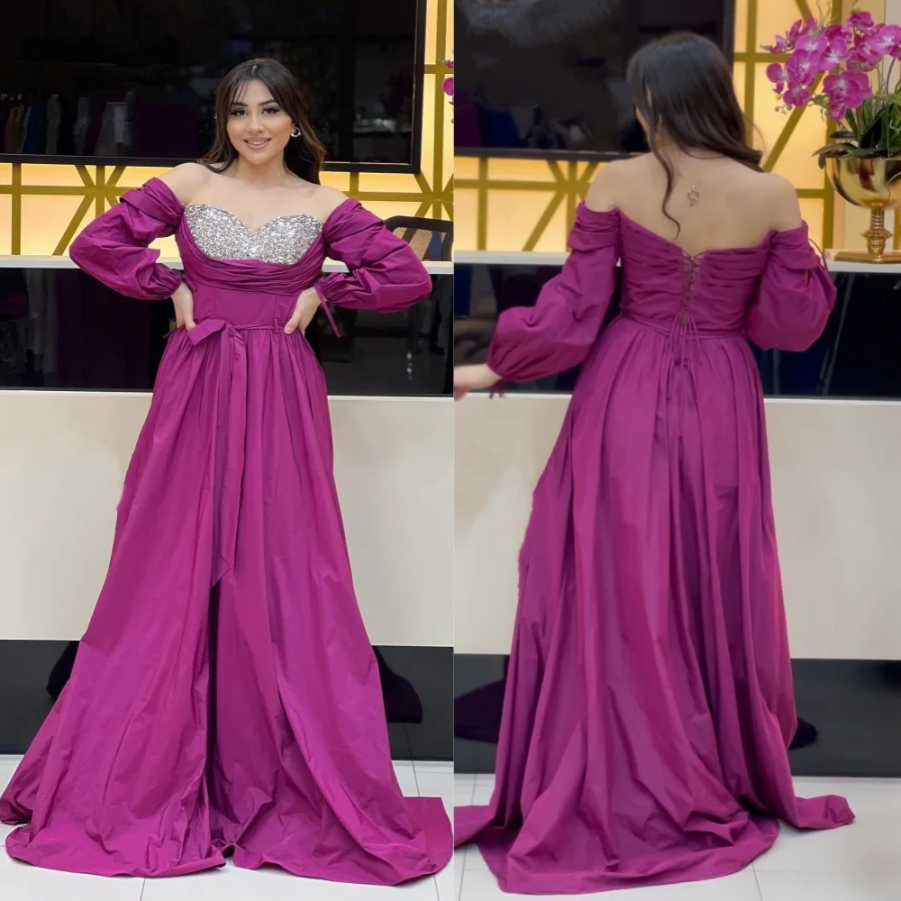 

Jersey Draped Pleat Sequined Christmas A-line Off-the-shoulder Bespoke Occasion Gown Long Dresses