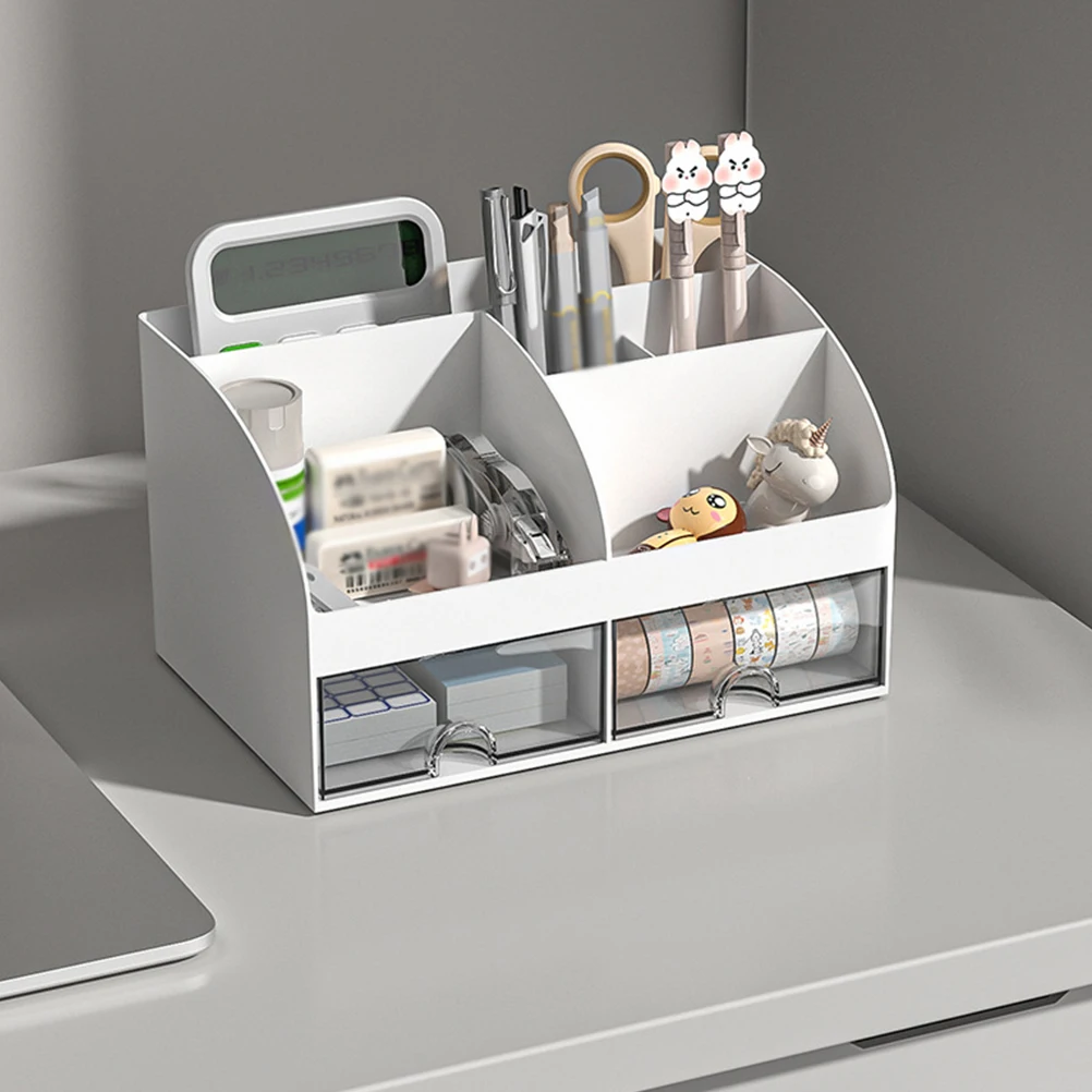 

Desktop Storage Box Drawer Type Organizer Case for Office School Home Stationery Ruler Tape Cutter Pen Container Compact Bedroom