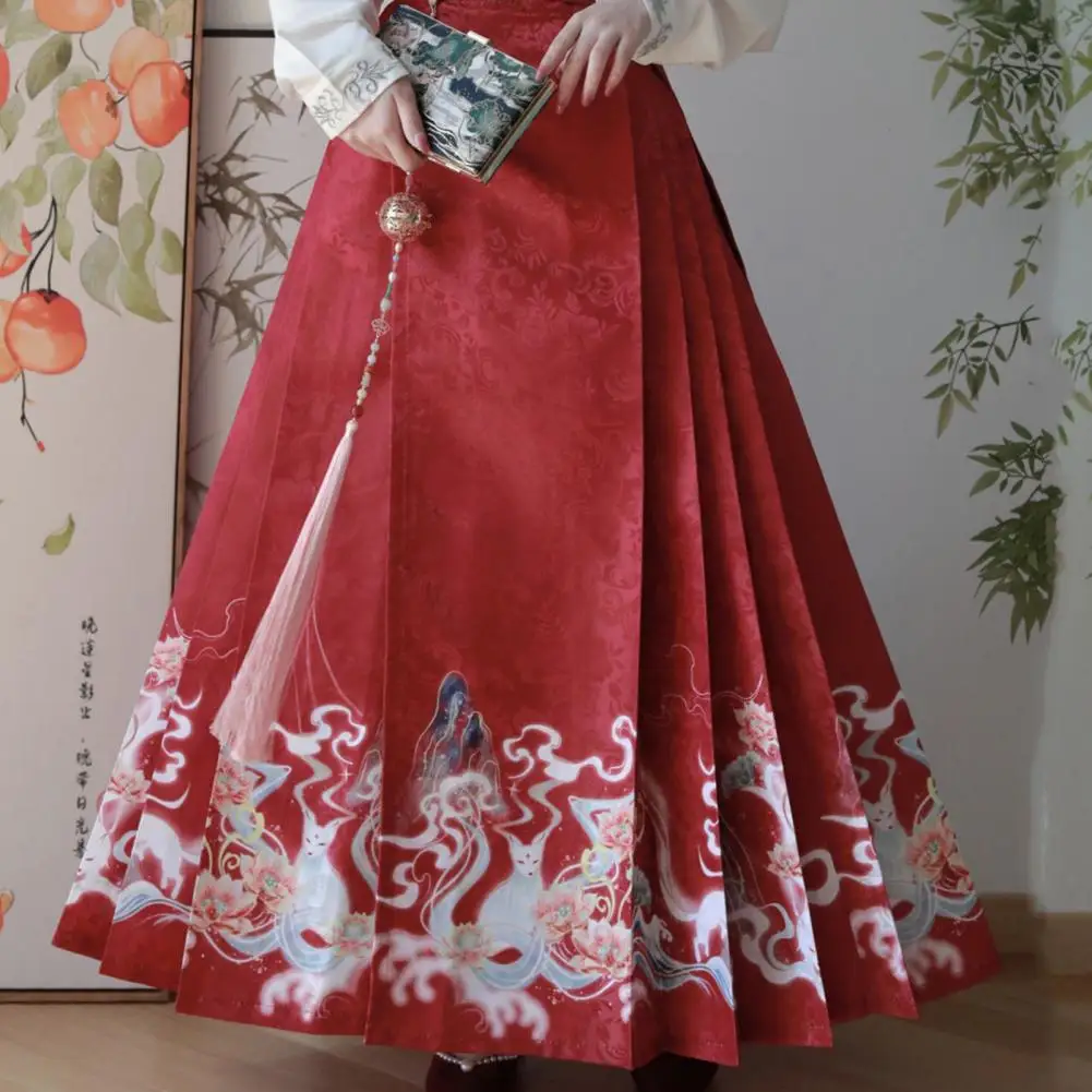 Horse-face Skirt Hanfu Skirt Chinese Style Costume Retro Print Pleated Big Swing Mamianqun Ming Dance Performance Chinese Dress