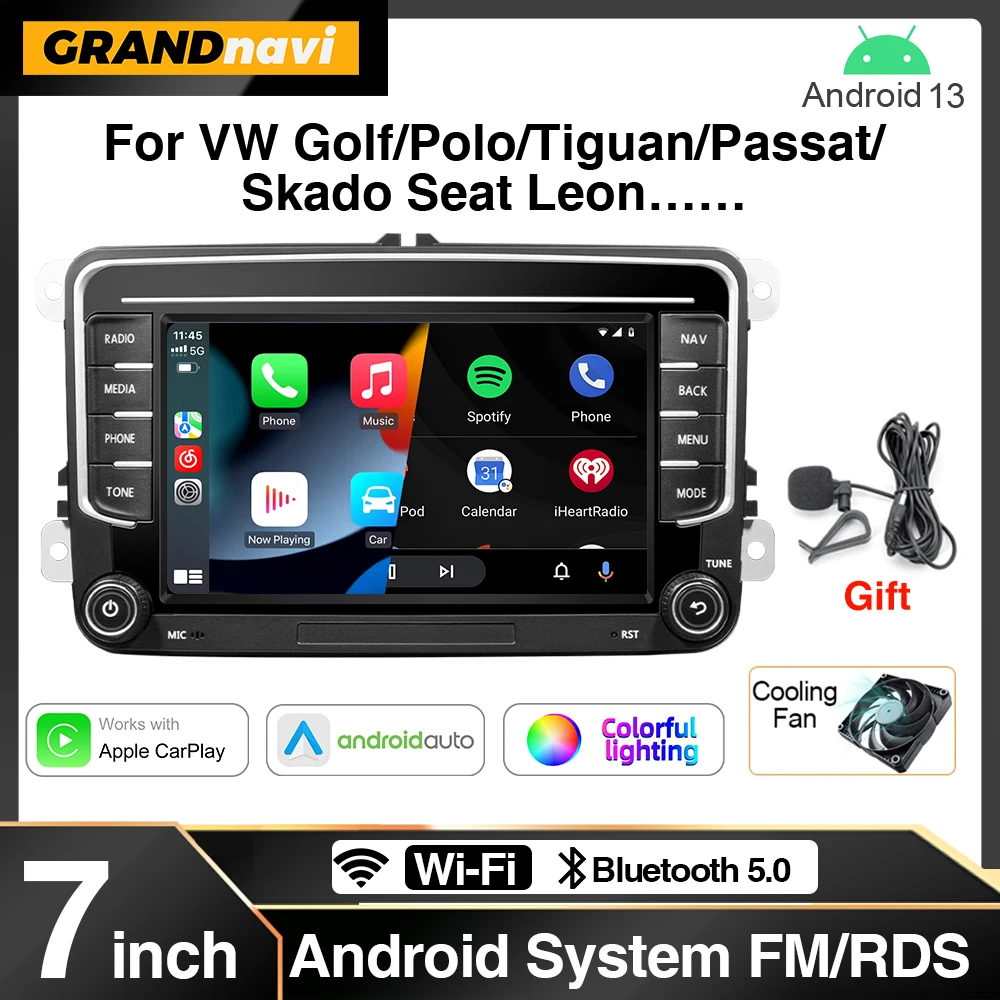 GRANDnavi 2Din Android 13 Car Radio GPS For VW / Volkswagen Skoda Octavia golf 5 6 touran passat B6 polo Jetta 2Din Radio Player