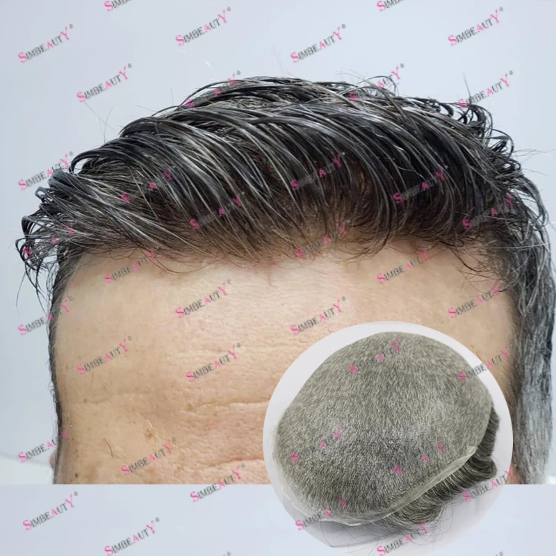 Full Skin Base 0.06mm Vlooped Men 100% Human Hair Toupee Natural Hairline Super Durable Ultra Thin Man Wigs Prosthesis Systerm