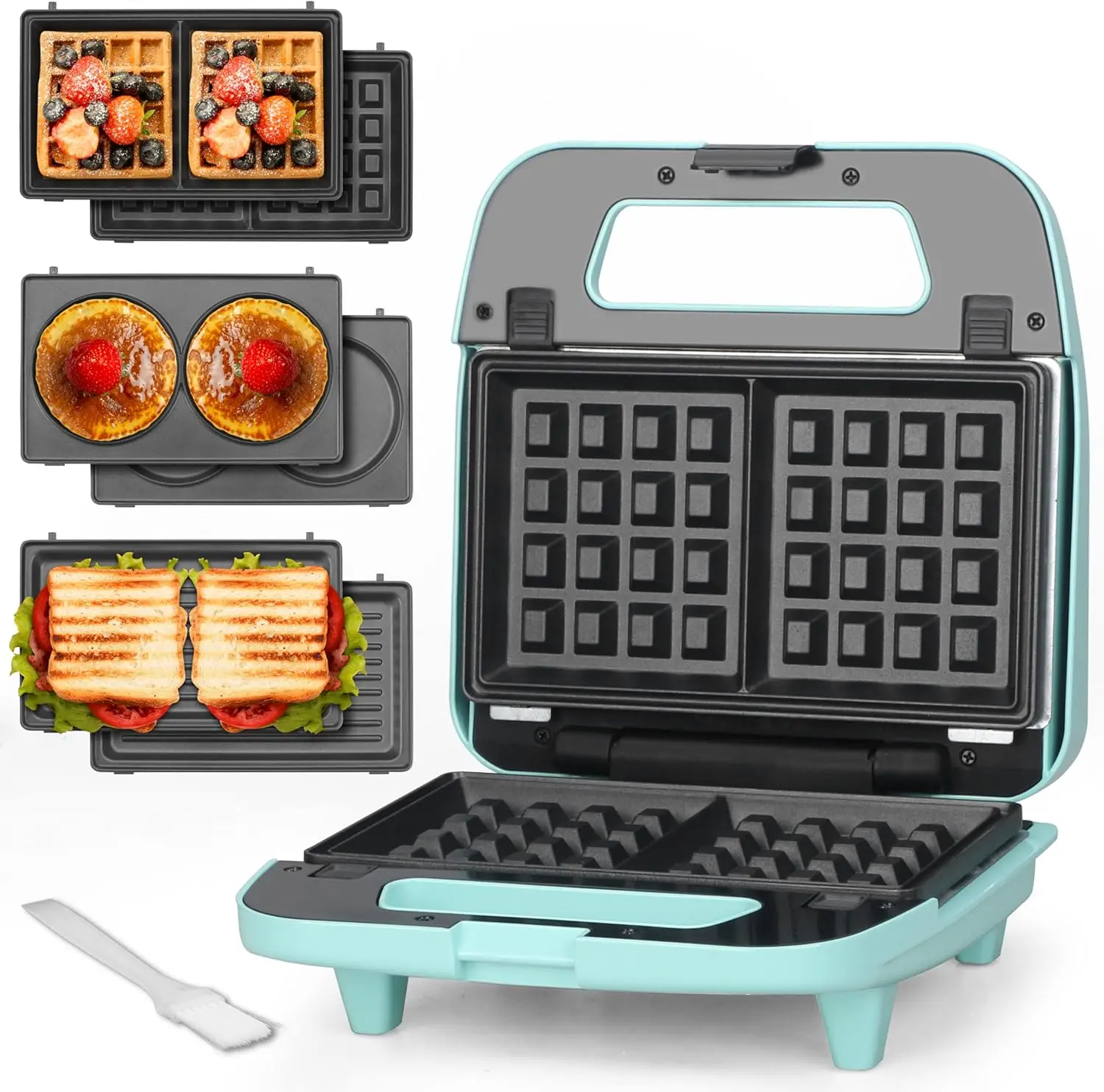 

Baker’s Friend 3 in 1 Mini Waffle Maker with Removable Plates, Mini Pancake Maker, Grilled Cheese Maker, Breakfast Sandwich