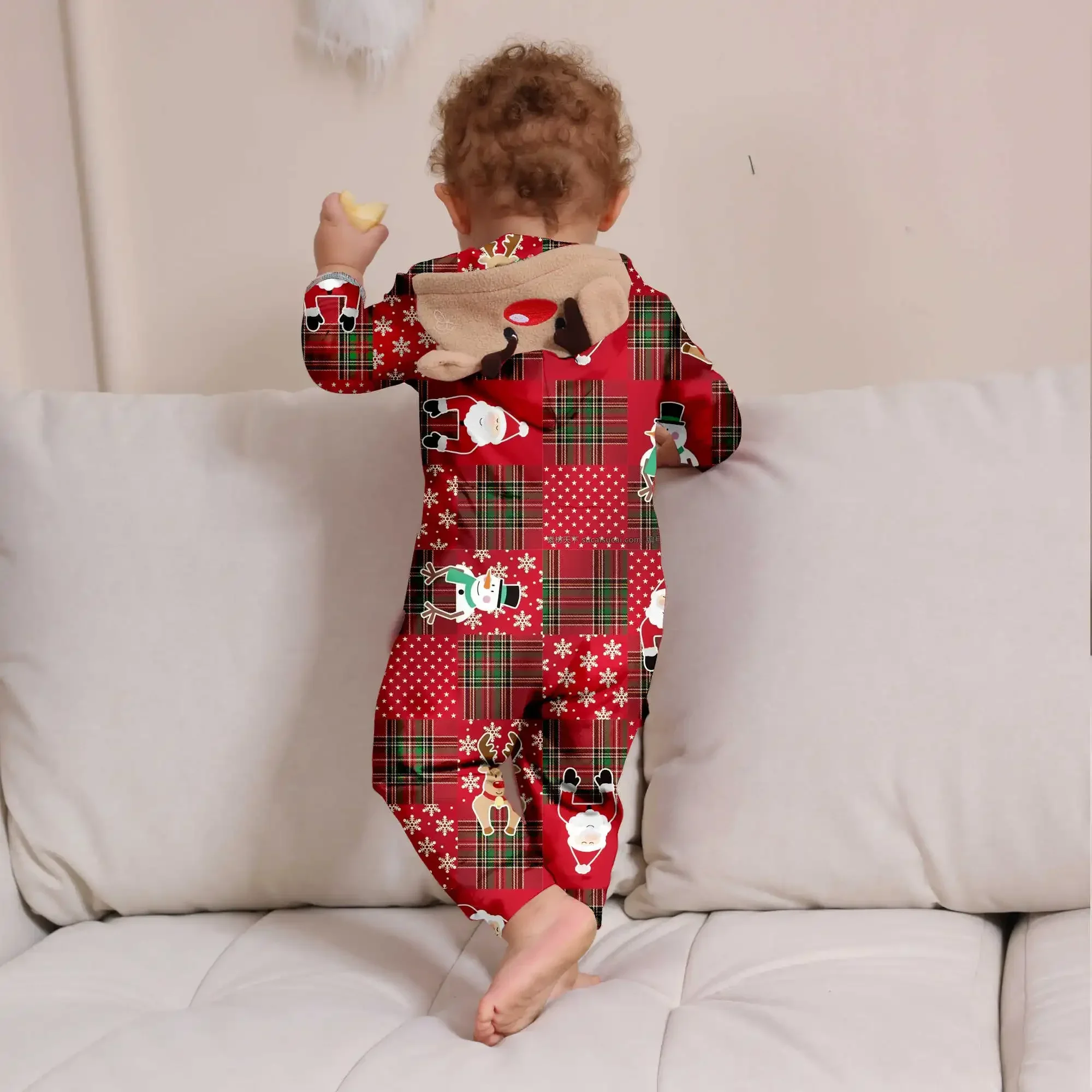 الشتاء 2024 الكرتون لطيف كل انحاء طباعة عيد الميلاد منامة مجموعة سستة الأيائل الأذن مقنعين بذلة قطعة واحدة رومبير عيد الميلاد الأسرة نظرة