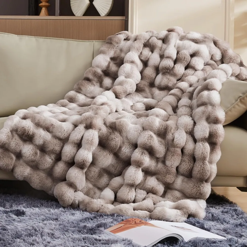 Rabbit Fur Blanket, 100% Natural Rabbit Fur, 60 “x80”, Luxurious Fluffy Soft Cozy Shaggy, Thick and Warm, Plush Blanket