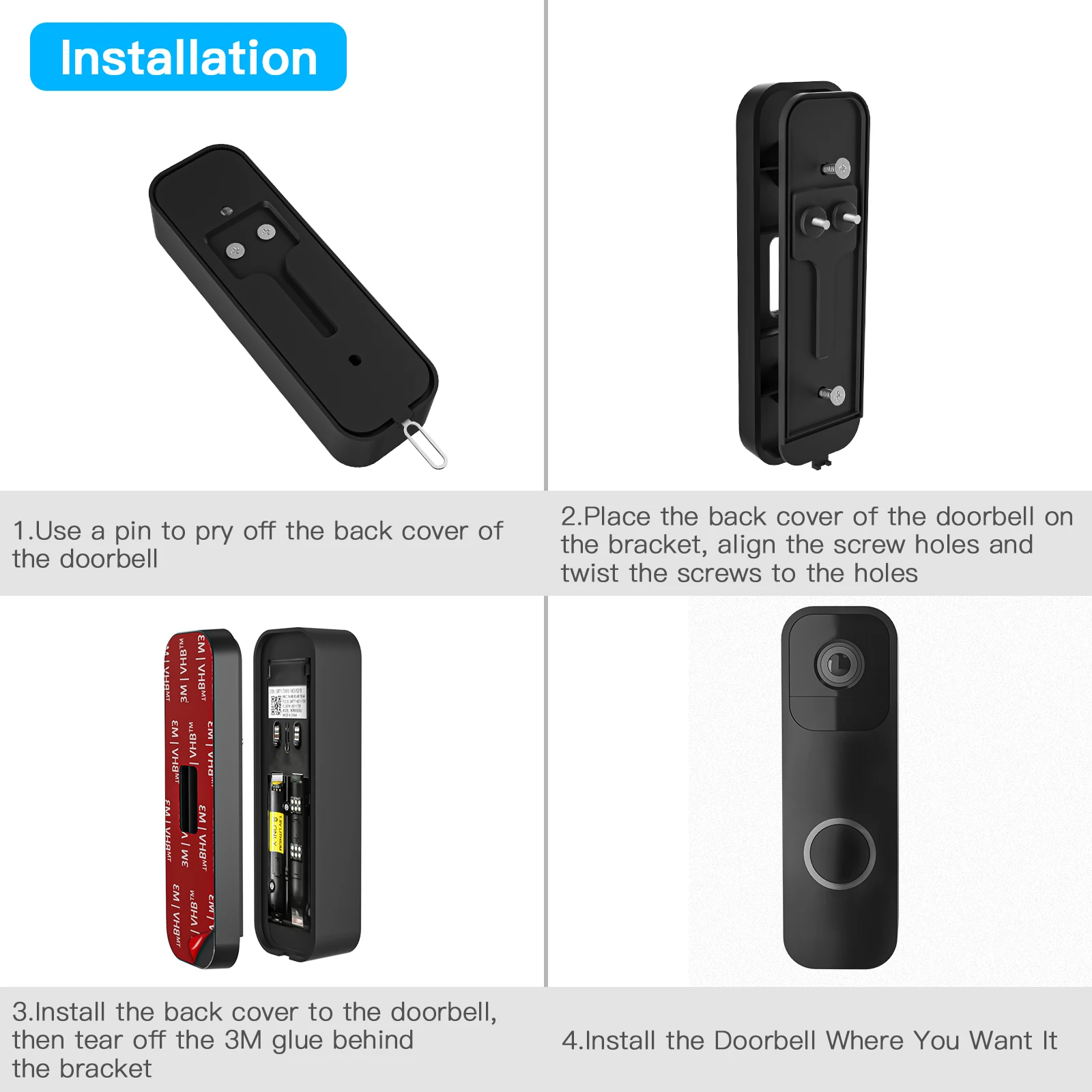 جدار لوحة حامل ل طرفة جرس باب يتضمن شاشة عرض فيديو ، أنيق قوي دائم جرس الباب قوس ، لا الحفر VHB الشريط تثبيت