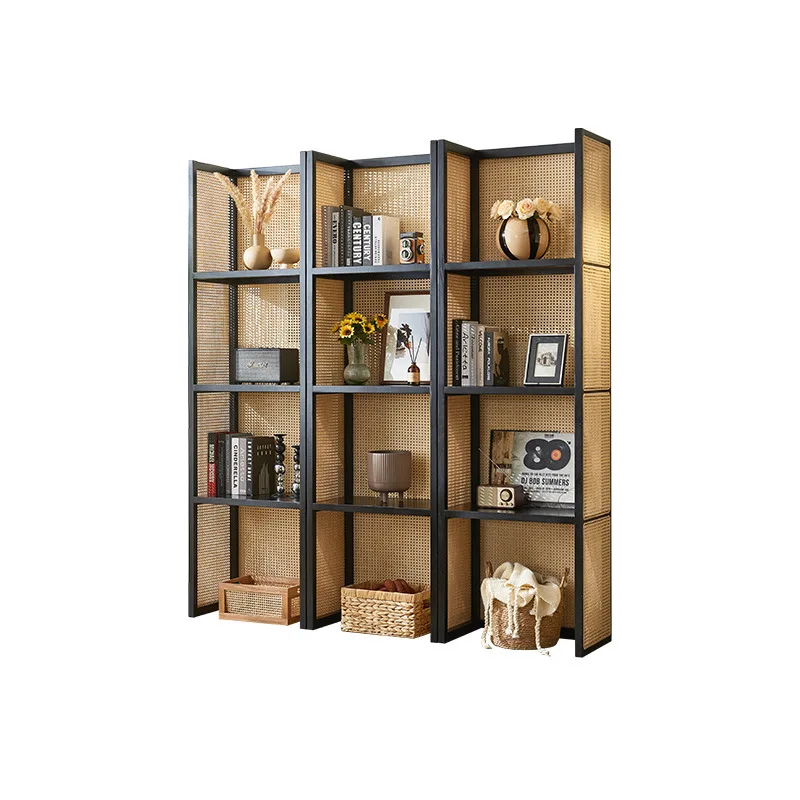 

Nordic rattan rack partition floor bookshelf wabi wind household multi-layer storage rack product display rack