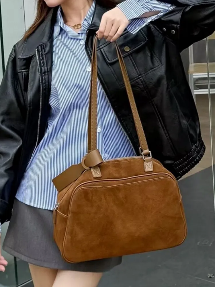 

Элегантная офисная модная женская замшевая сумка на молнии из натуральной кожи, модная женская повседневная сумка в стиле ретро на одно плечо, дизайн подмышками