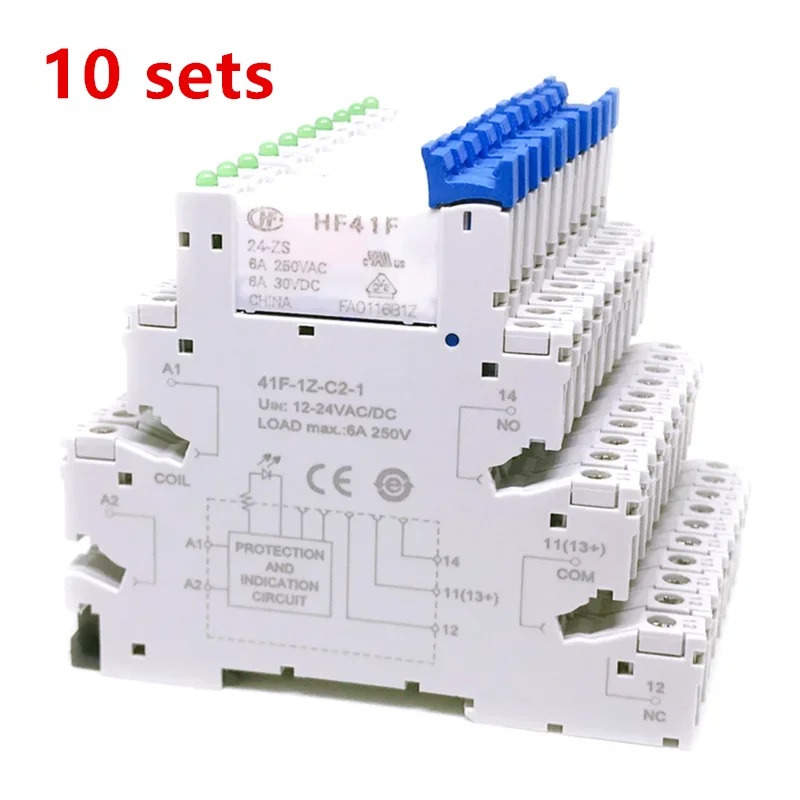 10 יחידות 41F-1Z-C2-1 HF41F 5-ZS 12-ZS 24-ZS 5V 12V 24V 230V 6A 1CO רלה דקה / SSR מותקנת על תקע מסמר עם רלה וופר LED