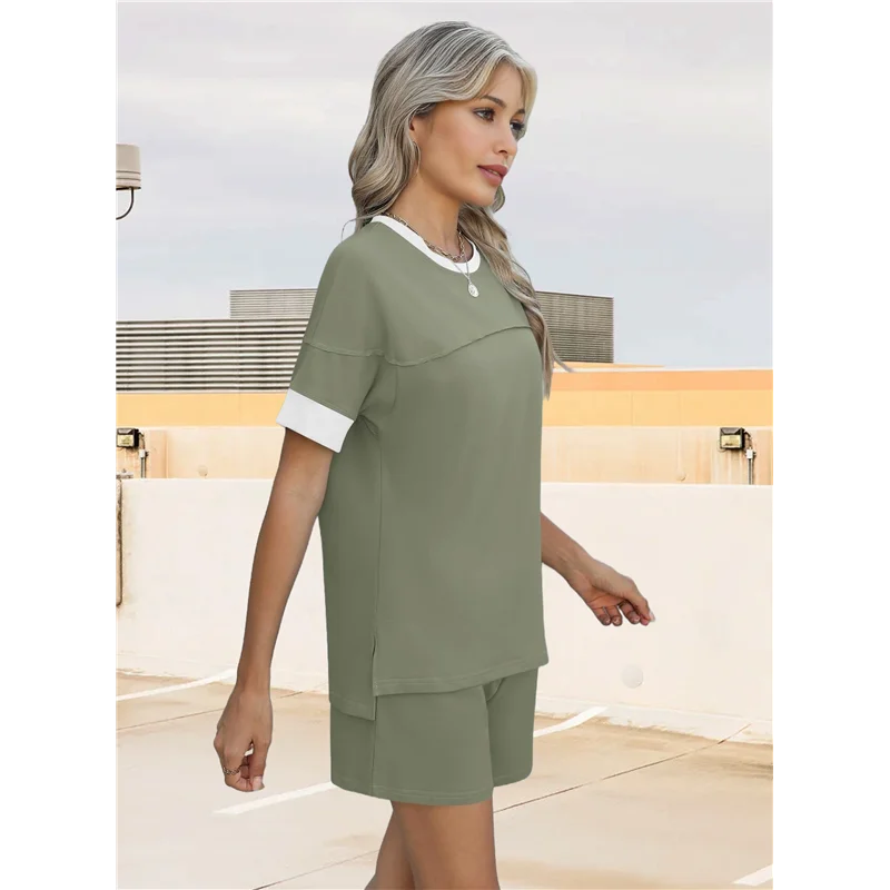 

ABRT-Comfy Summer Sets With Pockets Loose Fit Color Block Design Matching 2 Piece Sets With Drawstring Waist