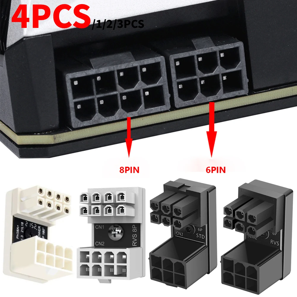 4/1pcs ATX 8 Pin 6Pin Female to Male 180 Degree Angled Turning Connector Power Adapter Elbow Head for Graphics Video Card GPU