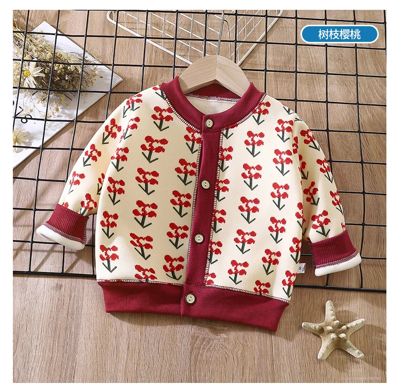 Herbst-Winter-Strickjacke für Jungen und Mädchen, verdickt, warm, mit Muster, weiches und bequemes Innenfutter, Kinderjacke, dehnbarer Pullover für Babys und Kinder. – Detail 8