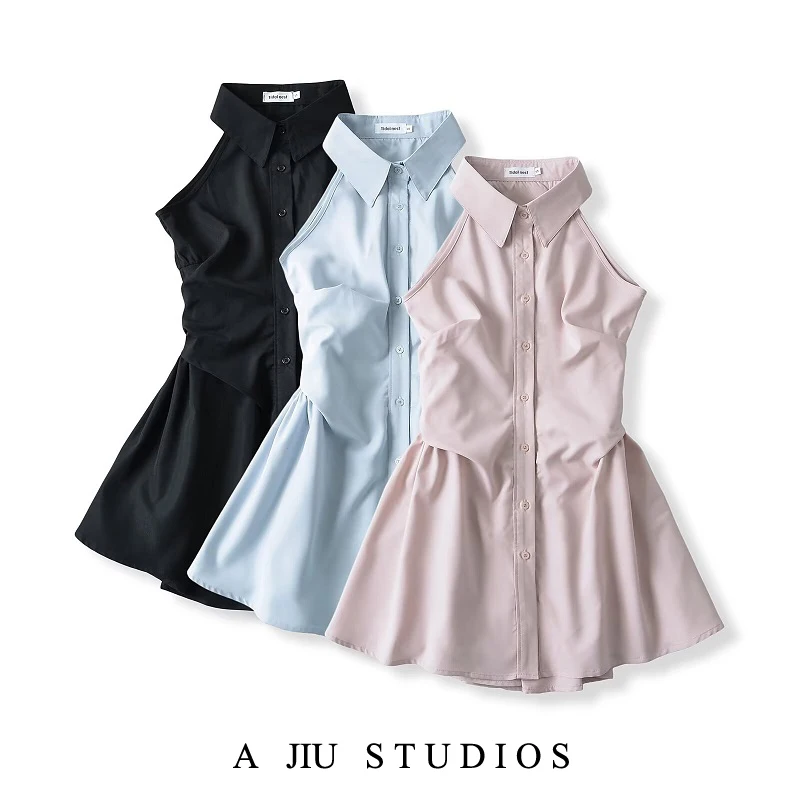 

Sexy Pure Desire Sle Summer ort Sve Collar Dr Women's Waist-Cinching Ne Hanging irt Dr Polka Dot Print