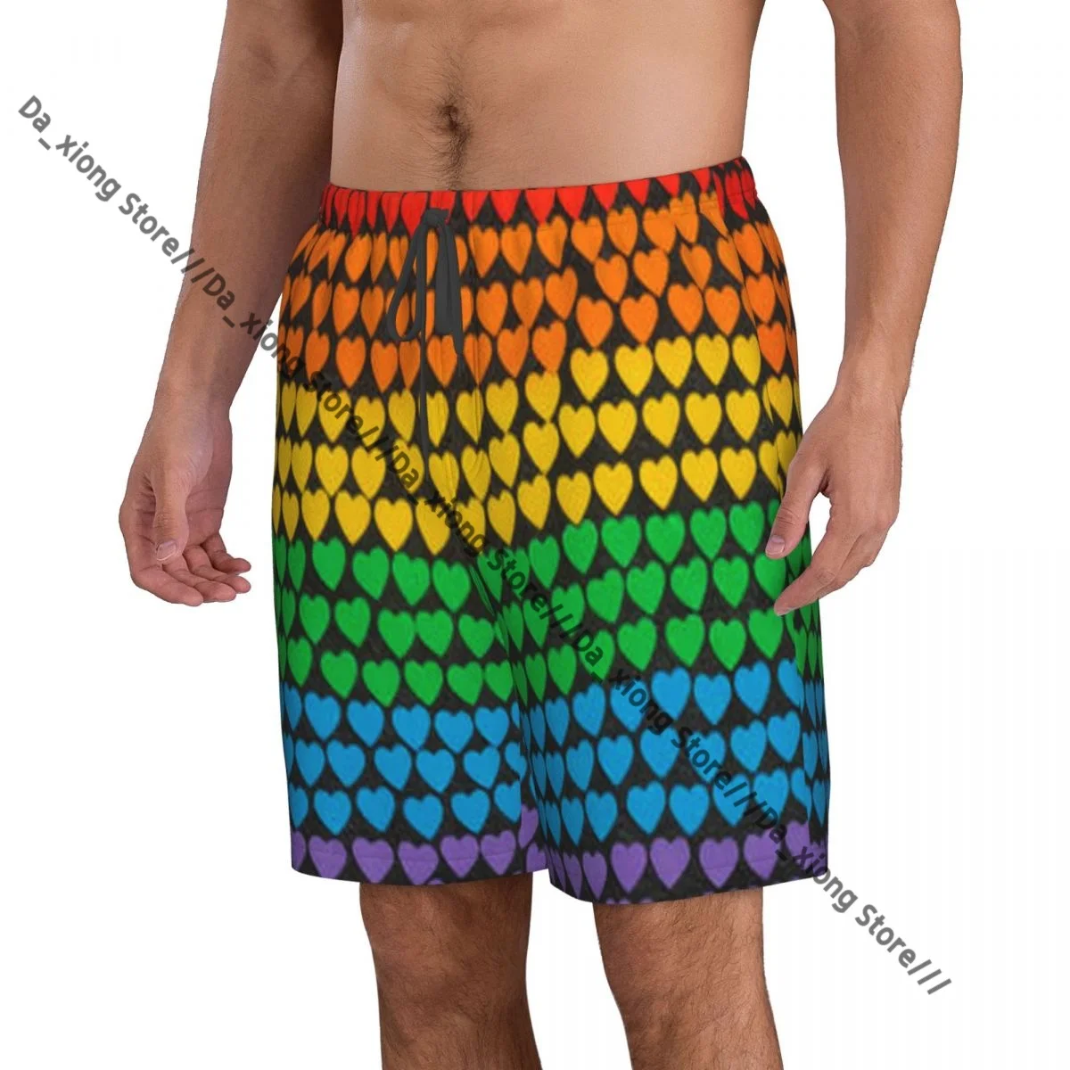 Mens Swimwear Swim Short Trunk Rainbow Flag With Hearts Beach Board Shorts Swimming Surffing shorts
