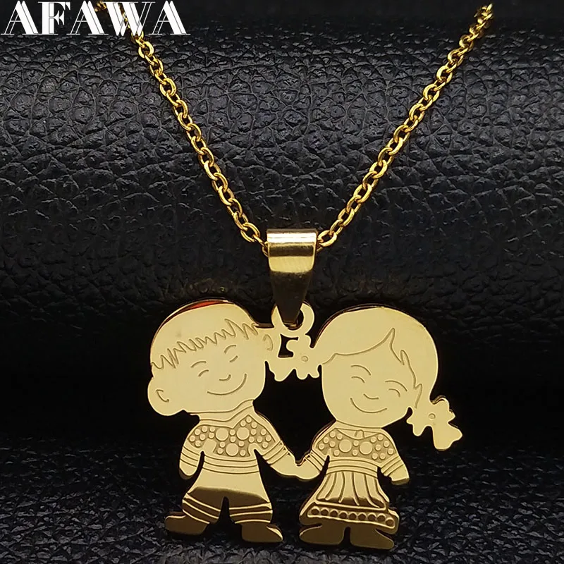 Boy Girl Child Kid Stainless Steel Necklaces Women Gold Color Mothers and Children Necklaces Jewelry Mother\'s Day Gift N519S01