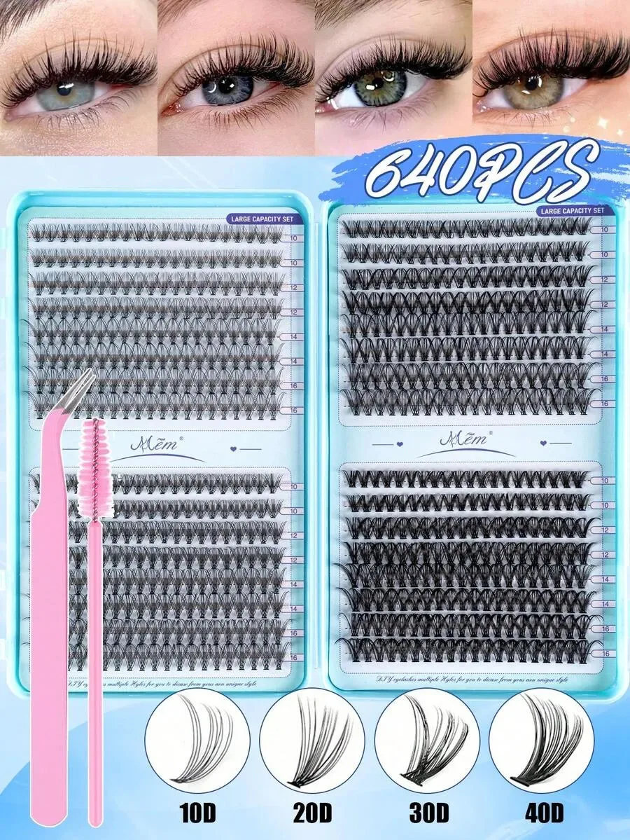 640 Stück Gemischte 10D-60D Wimpernbüschel, 0,07mm Biegung 10-16mm, 3D Russisches Volumen, Wiederverwendbar für Anfänger, Tägliche Anwendung & Geschenke