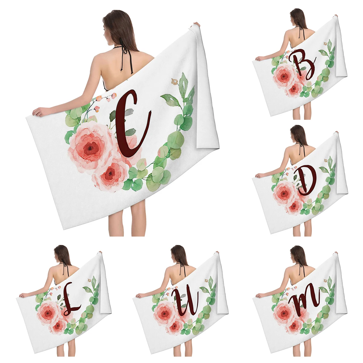 Home bath towels for the body towels bathroom letters and flower quick drying microfiber beach towel man and women large sports