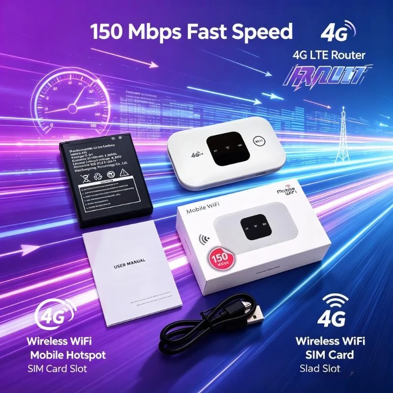 4G LTE Wireless Mobile Router 2100mAh 150Mbps Pocket Hotspot SIM Slot for Outdoor Home Office Travel