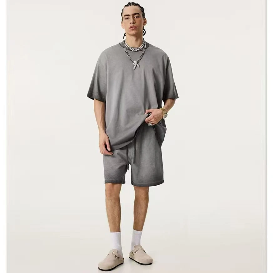

Men's Pure Cotton Short Sleeved Shorts Set Summer New Short Sleeve Tshirt +Shorts 2pcs Set Leisure Sports Men Suit