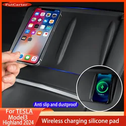 For Tesla Model 3 Highland2024 Silicone Mat Central Control Phone Wireless Charging Pad Protective Silicone Anti-Slip Cover Case