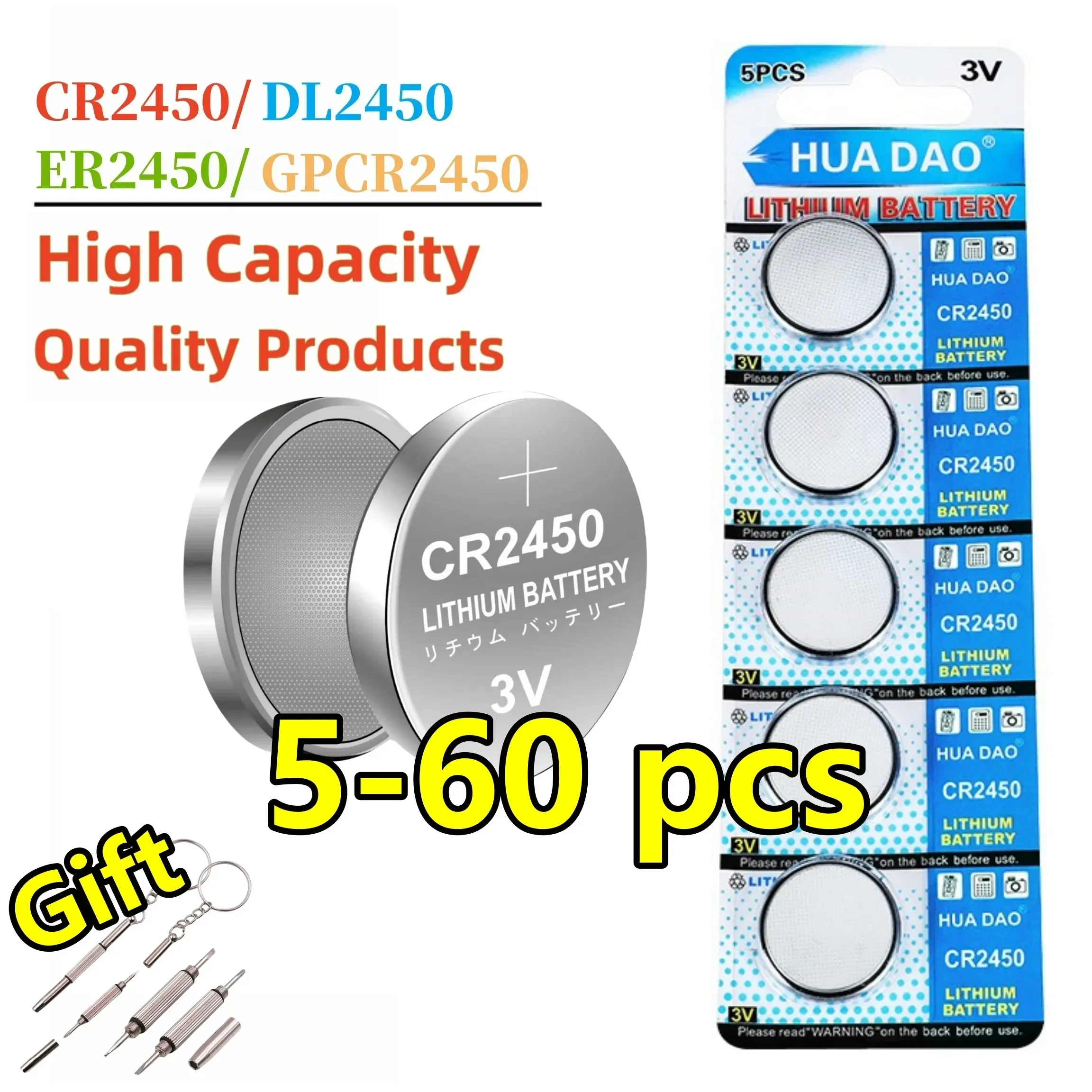 CR2450 CR 2450 3V Lithium Batteries Replaced CR2450 DL2450 BR2450 For Remote Control Watch Button Coin Cell 5-60PCS