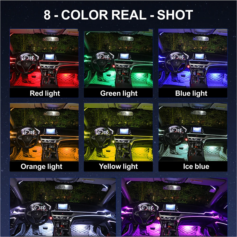 72/48/36 LED RGB 자동차 발밑 무드등, USB 시거잭 자동차 실내 조명 스트립 장식 바, 리모컨/음성 제어