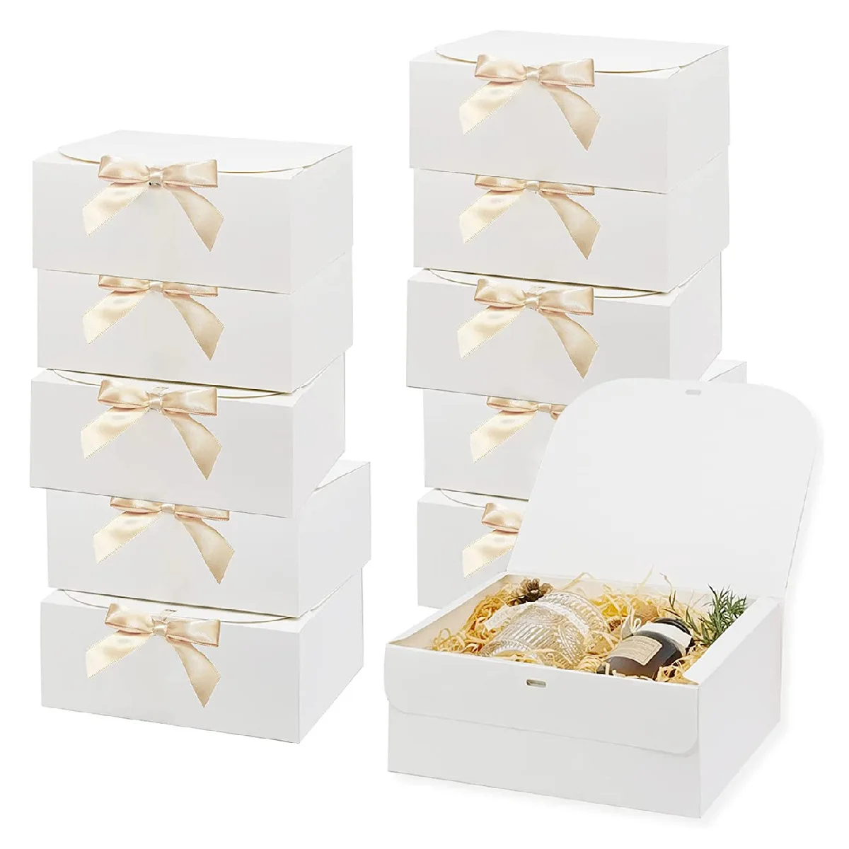 3pcs Large White All-In-One Gift Cardboard Box with Bow Ribbon Perfect for Party Weddings Birthday Holiday Candy Cookie Storage