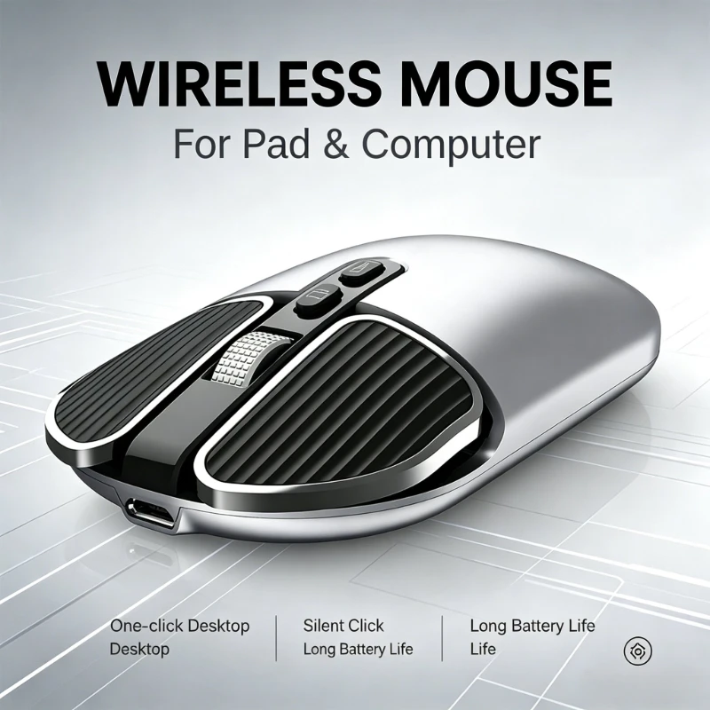 Wireless BT 5.0 Mechanical Mouse 2.4G Dual Model Metal Body Mute Multi-Button Design for PC Notebook Long Standby Feature