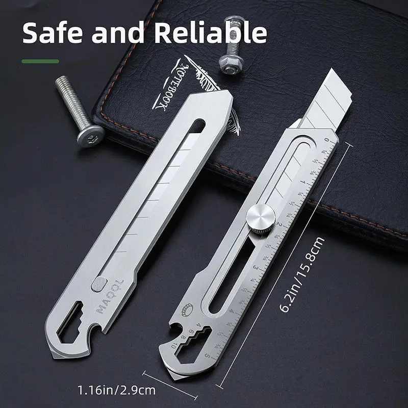 Multifunctional Utility Knife 6 in 1 Stainless Steel Stationery All Purpose Cutter Bottle Tin Opener Screw Ruler