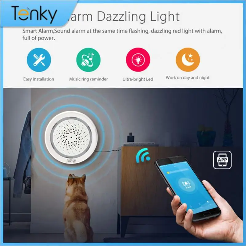 

Tuya WiFi Smart Wireless Siren Alarm + Temperature 2 in 1 Sensor 100DB USB Power Via iOS Android APP Notification No HUB Require