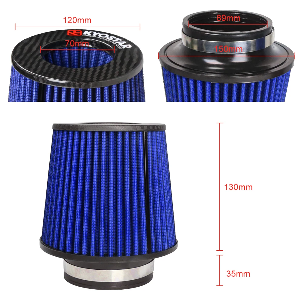 Universal Mushroom Cone Filter with Clamp 3.5'' 89mm High Flow Inlet Short Ram Red Cold Air Intake Cone Filter