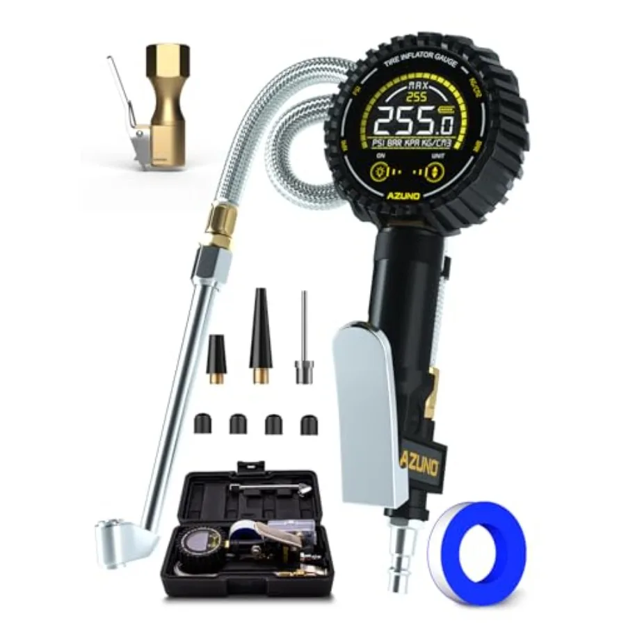 

Цифровой манометр-насос AZUNO для шин, 255 PSI, сверхмощный, с воздушным патрубком, стальным армированным шлангом и быстроразъемным соединением