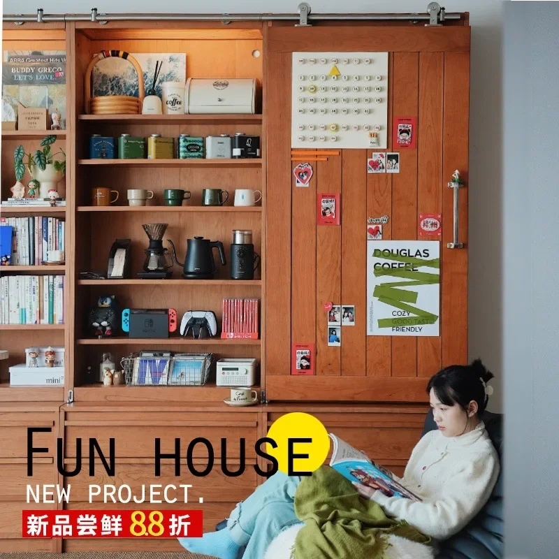 Warm warehouse bookcase, solid wood full wall combination display