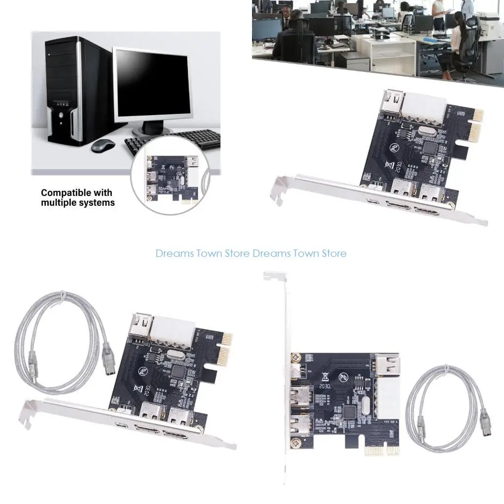 

HX6A PCIe 4 Port Firewire 6Pin Expansion Card PCIE 1394 Chipset Adapter PCIE 1X to 1394 Expansion Card For Desktop PC