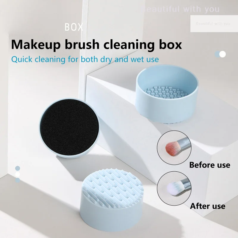 

Makeup Brush Dry Cleaner Box Double Use Eye Shadow Brushes Color Remover Sponge Brush Washing Scrubber Clean Kit