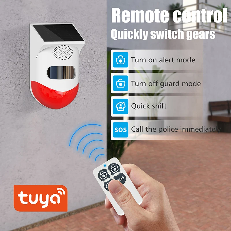 Tuya APP Solar Charge PIR Sensor Wireless Remote Control  Farm Garden Security Sound Light Alarm Movement Detector Smart Wifi