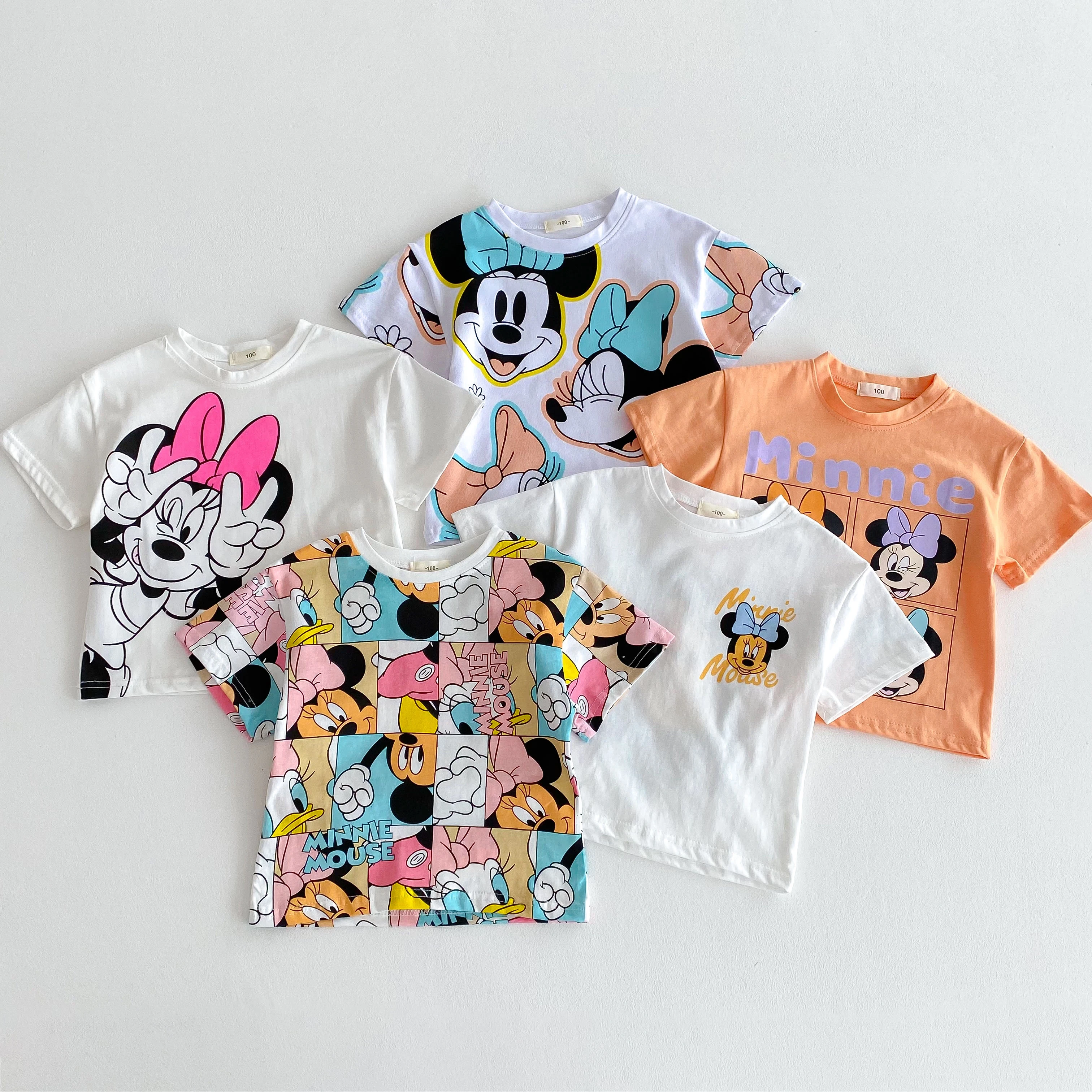 

Disney Cartoon Kids Girls Tees Tops Short-sleeved Summer Clothing New Style Children's T-shirt Cute Fashion Girl Tshirts 1-7 Age