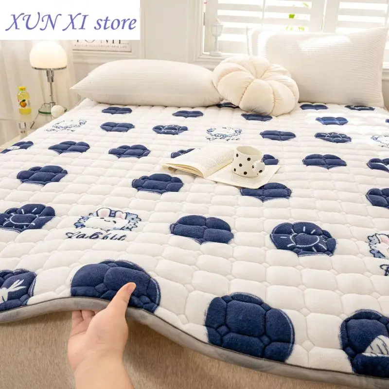 New Milk Fiber Mattress Rental Special Thin Cushion Household Tatami Flannel Bottom Mattress Cushion Coral Fleece