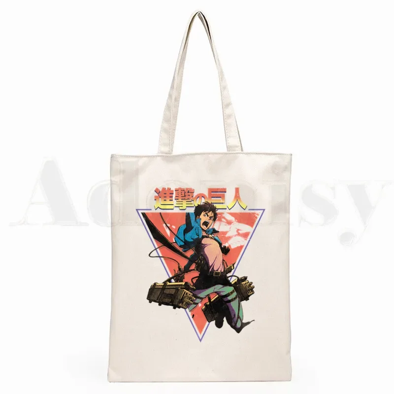 Shingeki No Kyojin Hipster Cartoon Print Sacos de compras para meninas, Attack On Titan, bolsa de mão japonesa Anime, pacote casual, moda