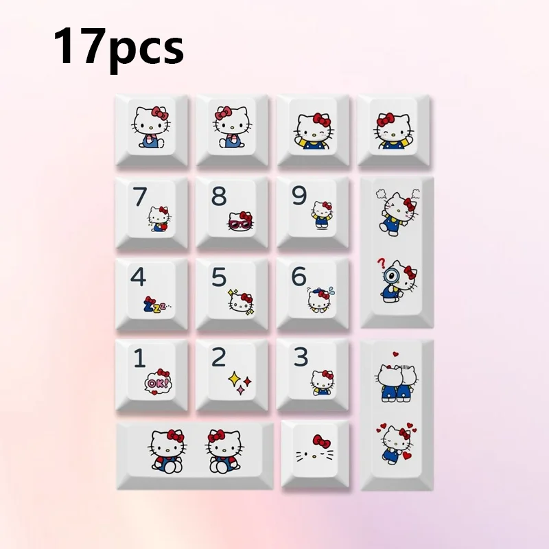 

17pcs Shellokity Cute Hello Kitty Number Area English High Quality Keyboard Keypad Cross Axe Keycap Key Non Transparent