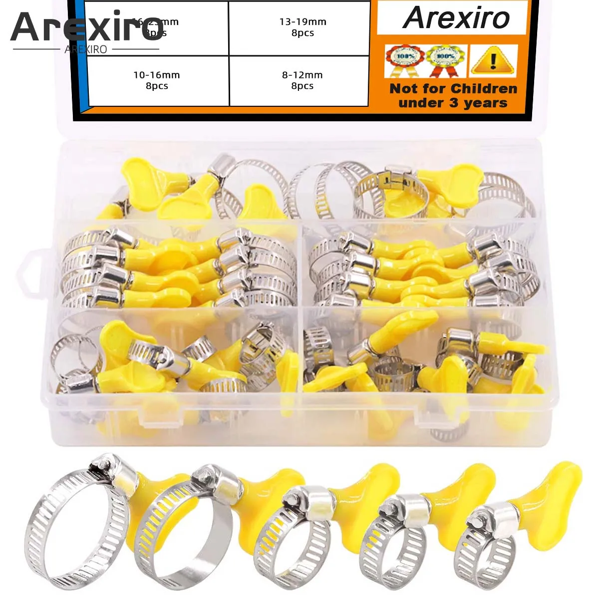 

40Pcs 8-29mm Key Type Adjustable Hose Clamp Combination Kit Key-Type Stainless Steel Worm Gear Hose Clamp with Plastic Handle